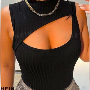 Black Cutout Rib-Knit Tank Top